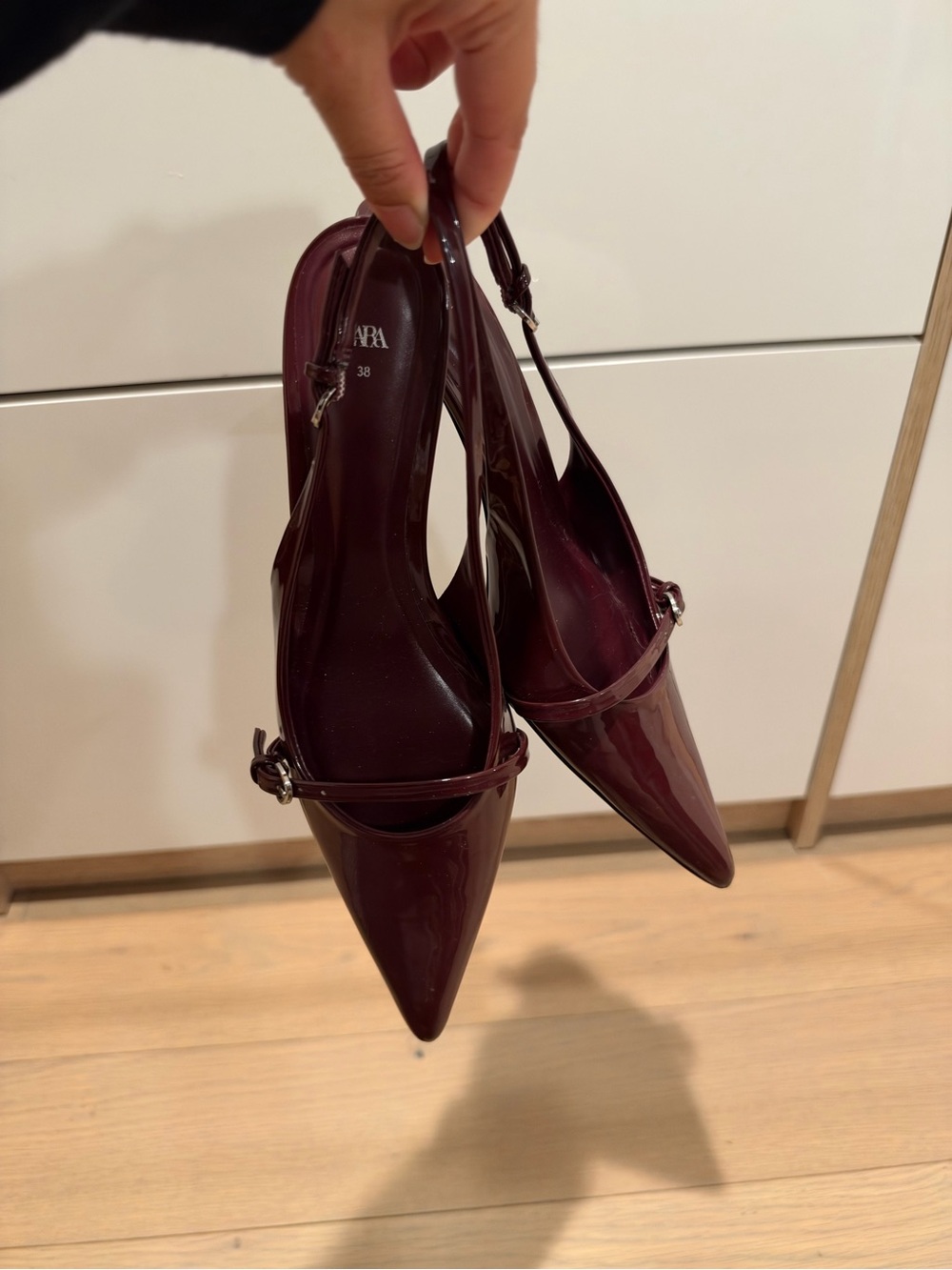 ZARA Burgundy Patent Slingback Buckle Shoes US 8